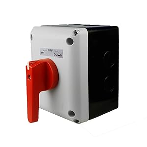 ASI Boat Lift Switch, 3 Phase, Momentary, 5HP/208 Vac, 5HP/240 Vac, 10HP/480 Vac, IP65 Enclosure, Front Mounted Red Handle, UL508 Listed