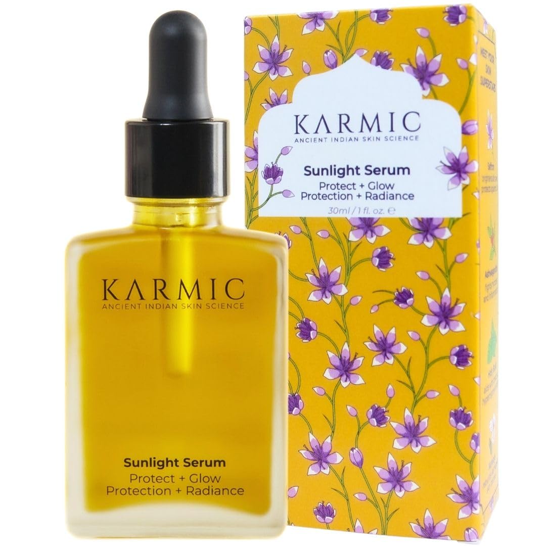 Karmic Skin Brightening Vitamin C Face Serum: With Saffron & Vit. E | Hydrate & Reveal Bright Glowing Skin | Correct Dark Spots | Treat Hyperpigmentation | Organic Facial Oil Skin Care | Women & Men