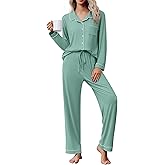 Ekouaer Pajama Sets Women Classic Long Sleeve Button Down Sleepwear Soft Pjs Lounge Sets