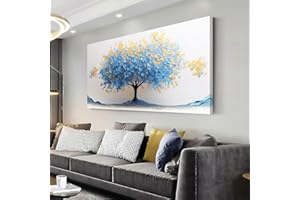 LAVIKARS Modern Tree of Life Wall Art for Living Room Office Navy Blue and Yellow Floral Abstract Landscape Canvas Painting Prints Large Nature Artwork Home Kitchen Bedroom Decor (16x30 Inches)
