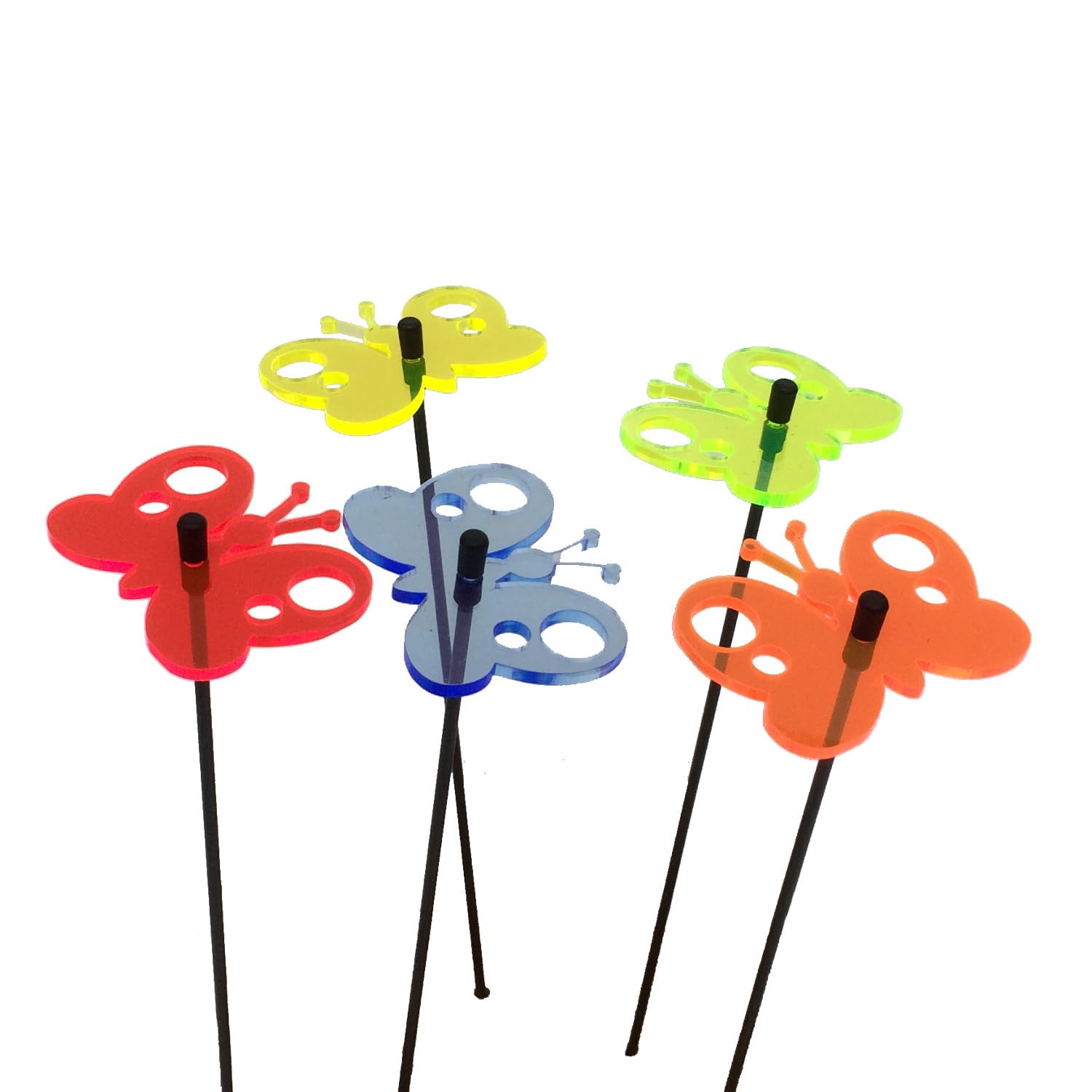 Glowing Peacock Butterfly 5 Decorative Garden Stakes Sun Catcher Garden Decor Ornaments 25cm, 10 inches high Outdoor Yard Gardeners Gift, Colour:mixed colours