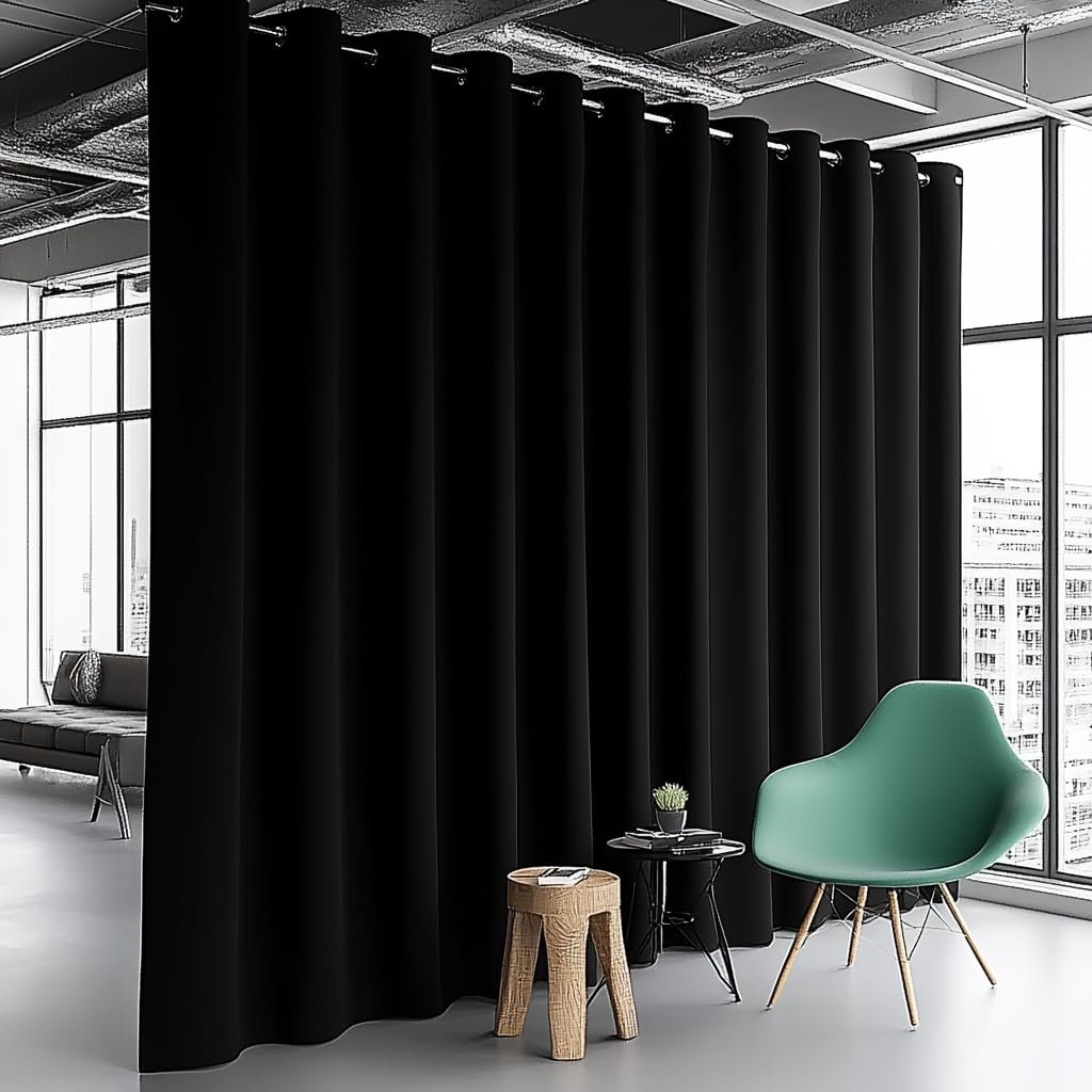 PANOVOUS Extra Wide Blackout Room Divider Curtain –Eyelet Blackout Curtains for Privacy, Sliding Doors, and Temporary Room Partitions, Thick Curtains One Panel 120W x 96L Inch BLACK