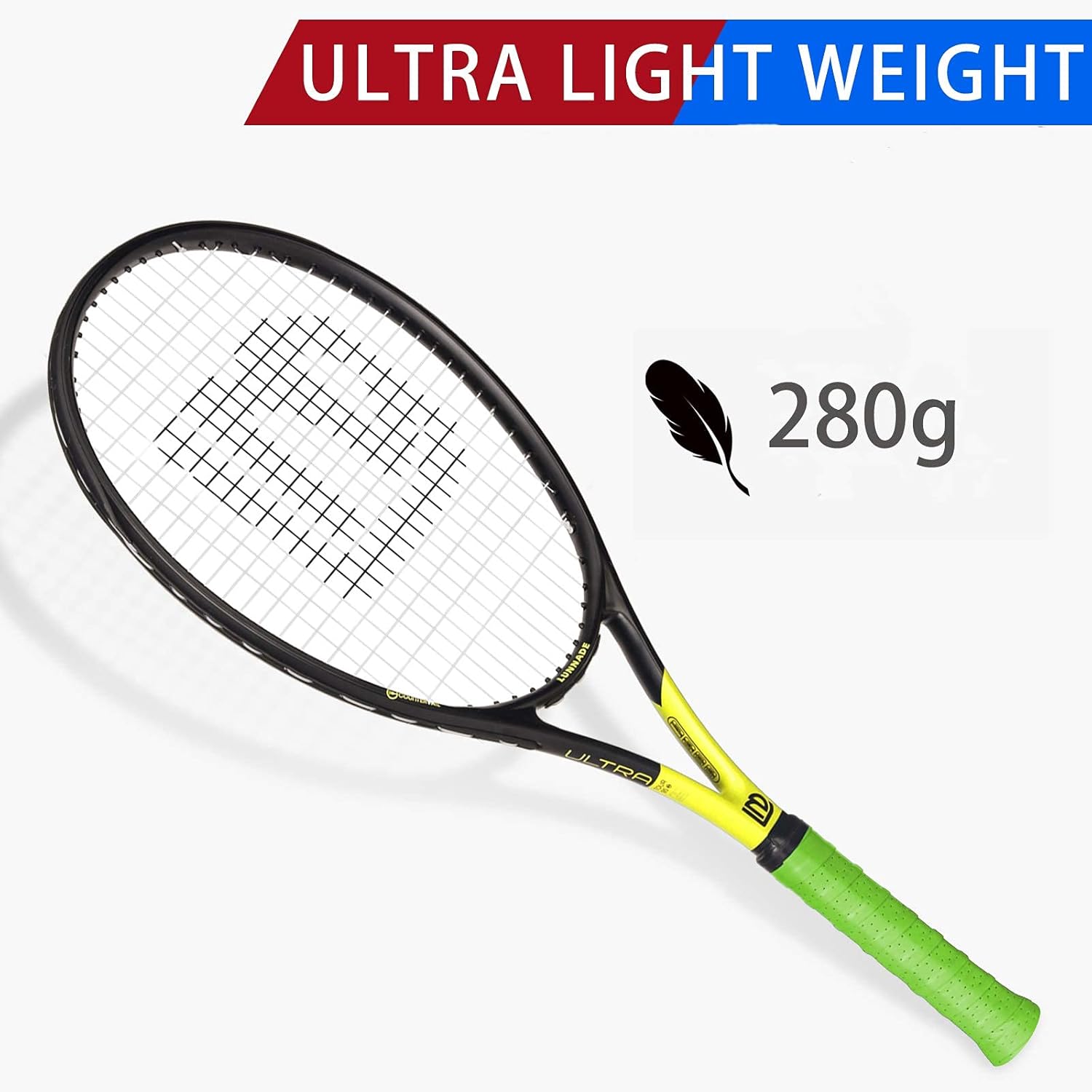 LUNNADE Adults Tennis Racket 27 Inch, Shockproof Carbon Fiber Tennis Racquet Light-Weight, Pre-Strung and Regrip, Suitable for Beginners to Intermediate Players : Sports & Outdoors