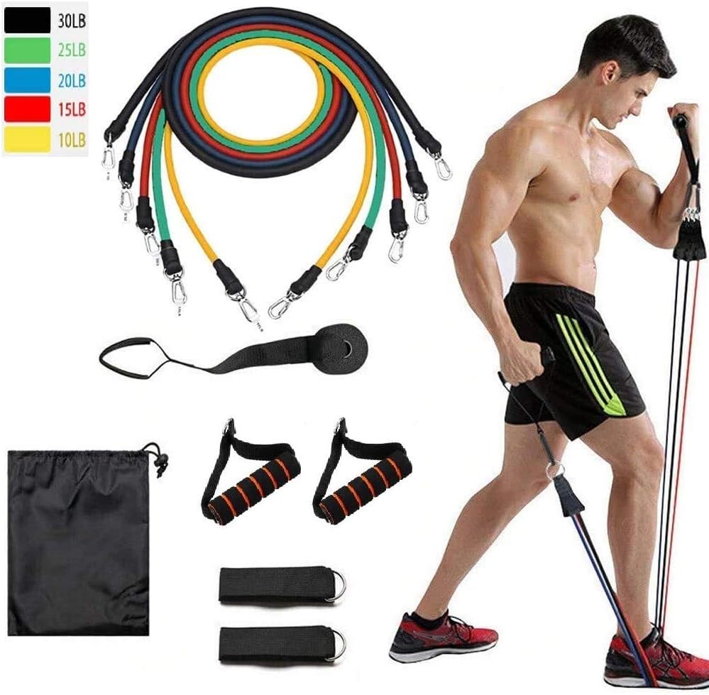 11pcs / Set Natural Rubber Latex Fitness Re sistance Bands Exercise Elastic Pul nkle Straps, Carry Bag, Pull Rope Elastic Rope Fitness Rally Puller