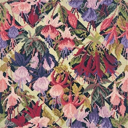 Fuchsia Trellis Tapestry Kit from Elizabeth Bradley Premium English Cross Stitch Needlework Project on Black Background with 100% Wool Yarns