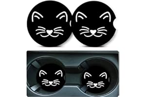 LDNTLY Car Coasters for Cup Holders,2 Pack Cat Car Cup Holder Coasters,2.75" Universal Size Anti Slip Rubber Mat,Automotive Cup Holder Decal Decor Accessories,Cat Gifts for Women,Men,Mom