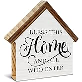 Rustic Home Decor, Bless This Home and All Who Enter House Shaped Wood Family Sign, Farmhouse Living Room Decor