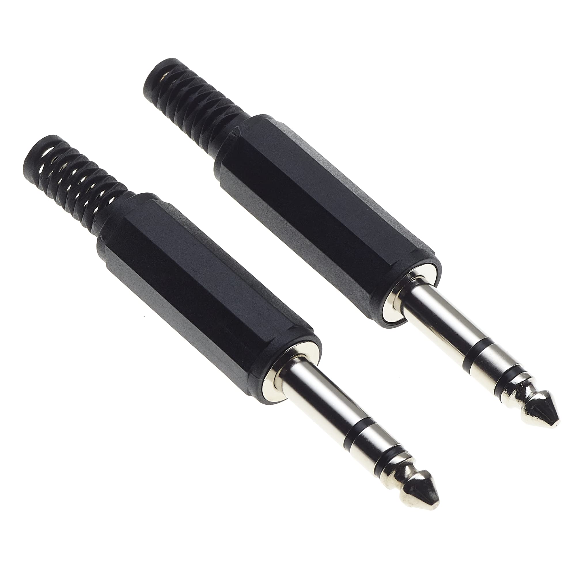 Keple 6.35mm 1/4" Inch Stereo Jack Male Plug, 3-Pole - Pack Of 2, Plastic Grip Repair Jack TS Solder Type DIY Audio Cable Connector