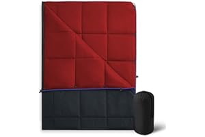 UNIKOME Outdoor Packable Camping Blanket, Lightweight Travel Blanket for Camping, Dual-Sides Puffy Down Alternative Camping Blanket with Snap Clasps, 75"×52", Black&Red