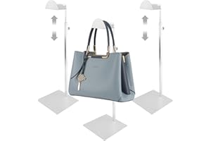 KEJJNYER 3 Pack Purse Display Stand Silver, Stainless Steel Handbag Rack Display Stand Adjustable, Single Hanging Hook Purse Stand for Display Store (13.7-24.4 Inch)