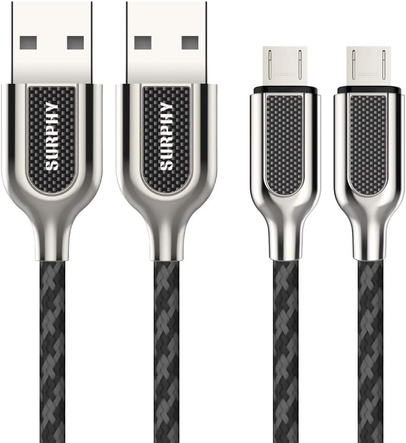 Micro USB Cable (2 Pack),SURPHY Nylon Braided Micro USB Charging Cable, Metal USB Data Cables, USB Charger Cable Cord(3.3ft) for Android Samsung Nexus LG HTC BlackBerry Kindle Tablet Power Bank, Gray