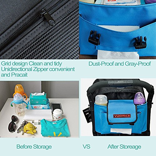 Baby Jogger Stroller Organizer with Shoulder Strap,Diaper Bag with Cup Holders and Shoulder Strap,Fits All Strollers,Premium Deep Cup Holders,Large Storage Space for iPhones,Wallets,Diapers-Black