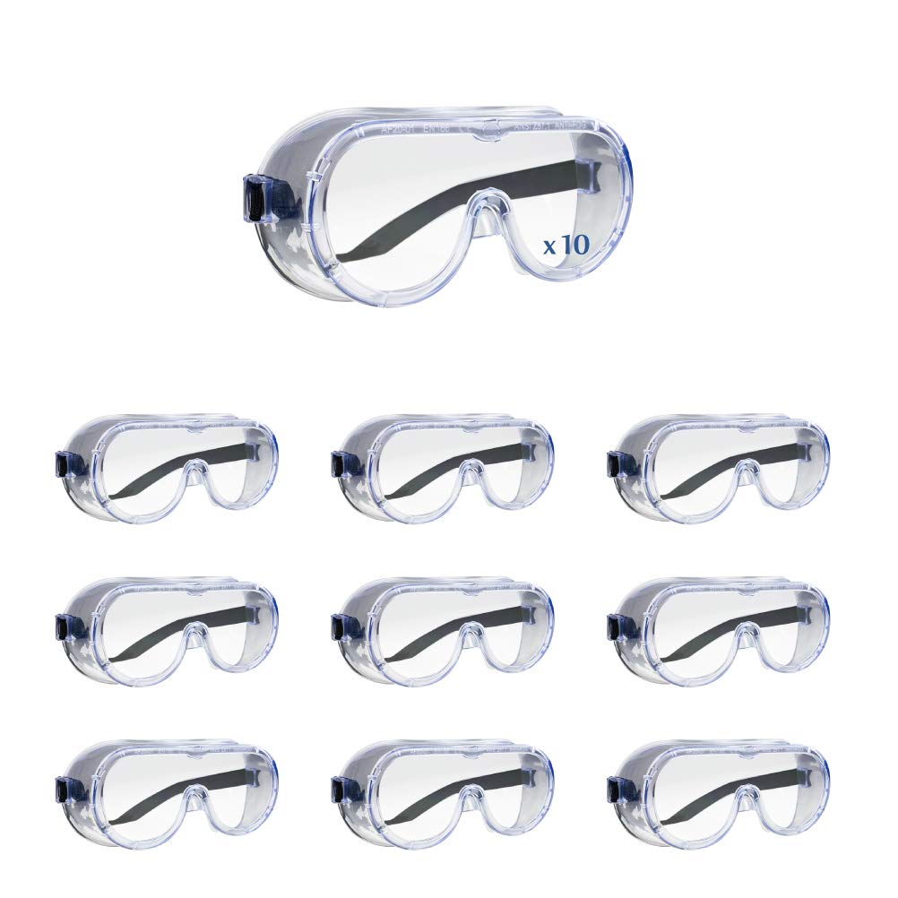 Safety Glasses in accordance with EN166 | Anti-Fog Safety Glasses | Crystal Clear | Scratch-Resistant | Flexible Headband (10)