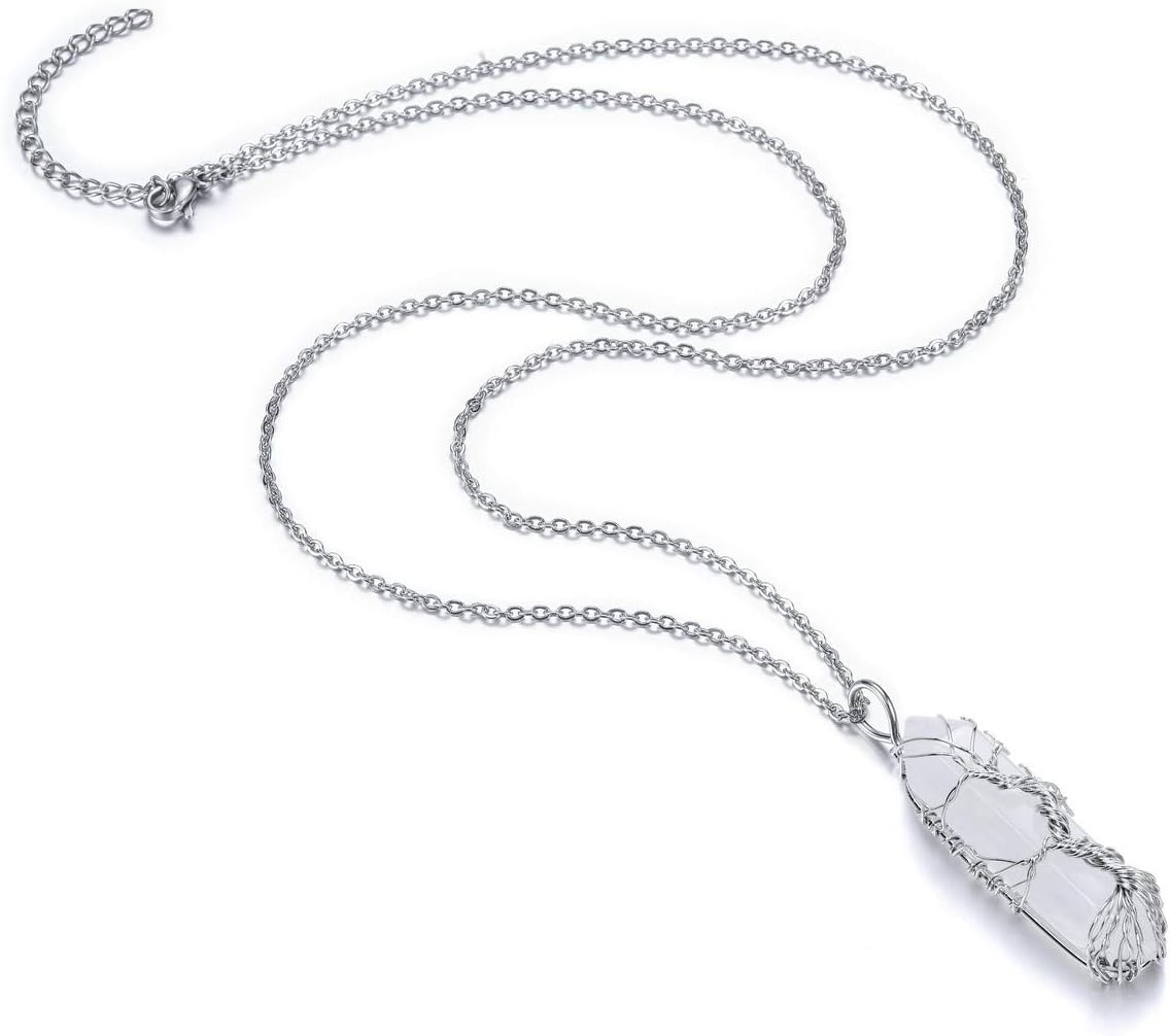 CrystalTears Natural Clear Quartz Healing Crystal Stone Necklace Tree Life Wire Wrapped Hexagonal Crystal Points Pendant Necklace Jewellry Crystal Mothers Day Gifts for Mum Women - Image 3