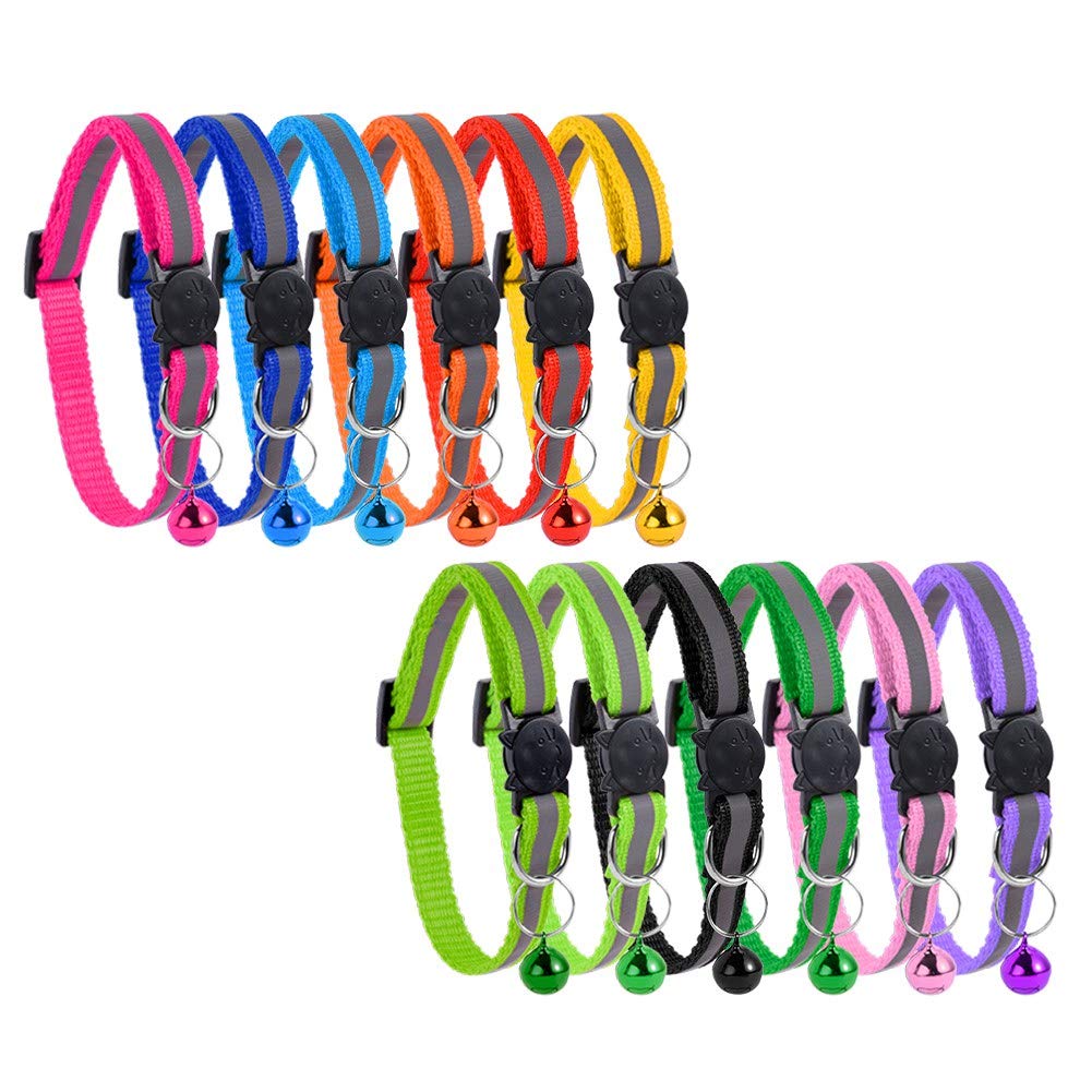 iufvbgxdh 12pcs Reflective Cat Collar Cat Breakaway Safe Quick Release Collars with Bell Adjustable Safety Strap for Small Animal, 19-32cm