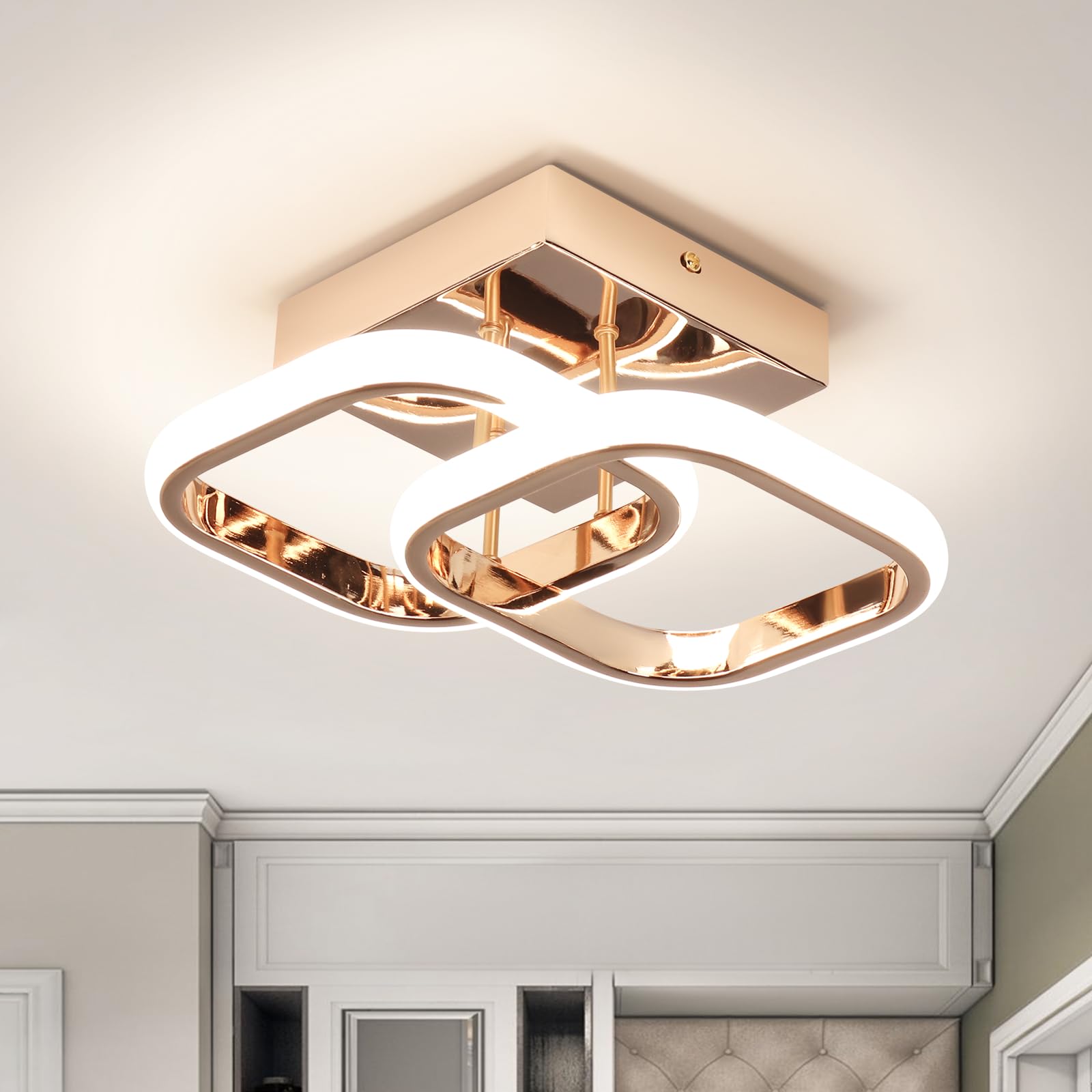 EIDISUNY LED Ceiling Light Modern Ceiling Lamp Rose Gold Square Simple Ceiling Light Fixture LED for Corridor Kitchen Stairs Hallway Study Room Bedroom Living Room - Rose Gold 22W Natural Light 4500K