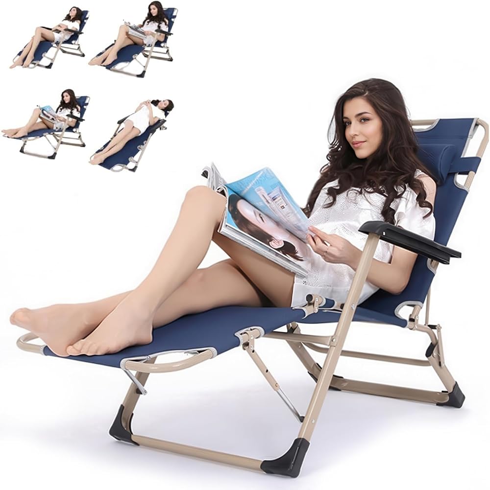 WY8 Garden Chair Sun Lounger Outdoor Folding Reclining Blue
