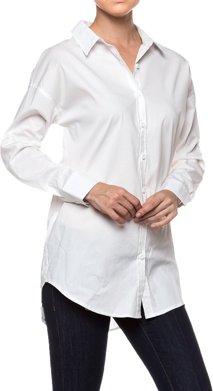 A.S Womens Relaxed Oversize Premium Cotton Button Down Bluse Shirts