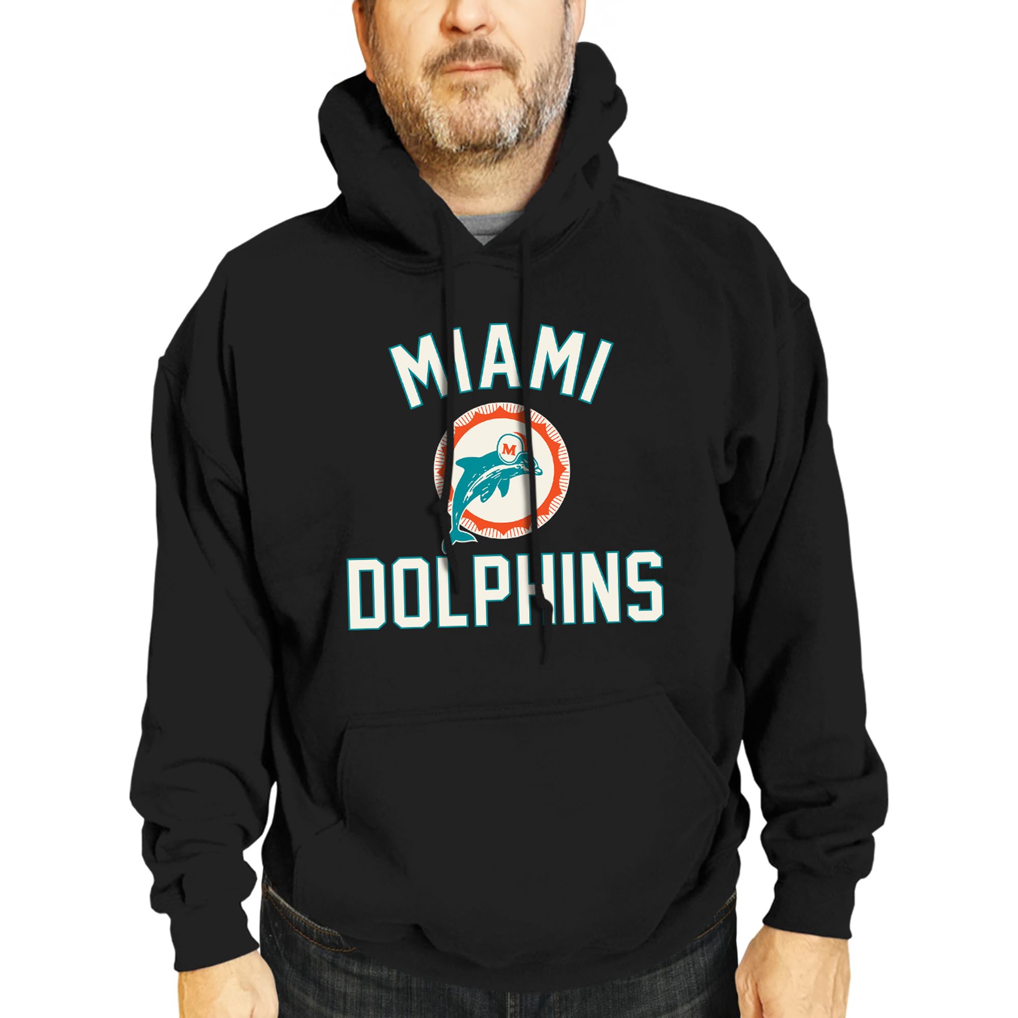 Team Fan Apparel NFL Adult Unisex Retro Gameday Ultra Soft Fleece Hooded Sweatshirt, Officially Licensed Football Hoodie (Miami Dolphins - Black, XX-Large) Image