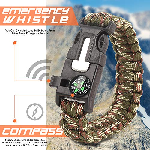 HNYYZL 10 Pack Paracord Bracelet Kit Outdoor Survival Bracelet Camping Hiking Gear with Compass, Fire Starter, Whistle and Emergency Knife