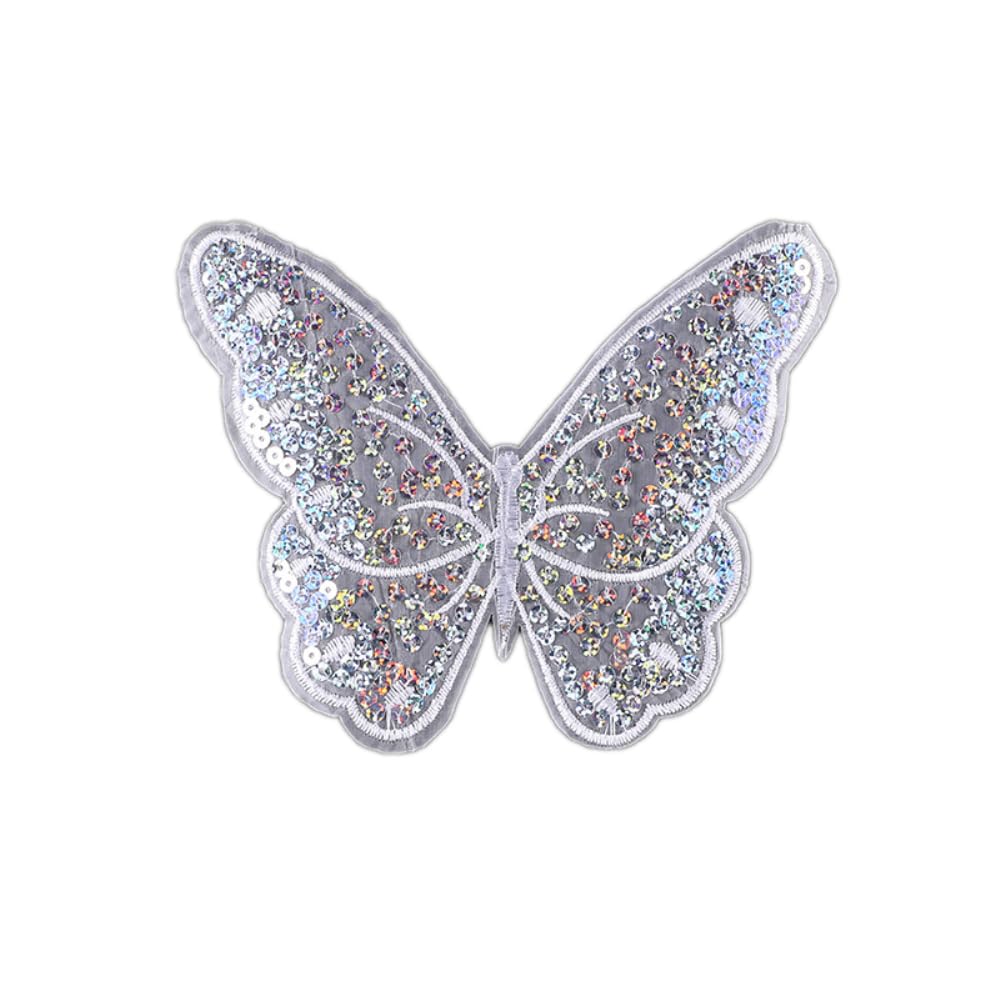 Set of 4 Sequin Butterfly Patches, 13.7 x 17 cm Embroidery Butterfly Applique, Lace Embroidery Patches, Repair Patches, Appliques for Clothing, Wedding Dress, Wedding, Sewing Crafts