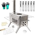 Fitinhot Tent Stove, Portable Camping Wood Burning Stoves Stainless Steel with Chimney Pipes for Outdoor Cookout, Hiking, Travel, Backpacking Trips (Silver)