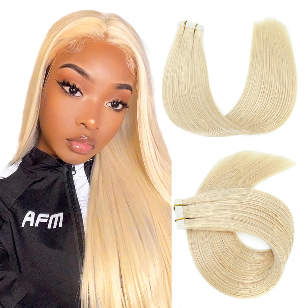 Photo 1 of #613 Blonde Tape in Hair Extensions Human Hair,Blonde ColorStraight Remy Human Hair Extensions,26 Inch 45g 10 Pcs,Skin Weft Seamless Invisible, Silky Straight with Thick Ends, Remy Human Hair