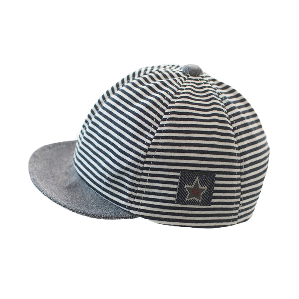 ITODA Newborn Baby Cotton Stripes Baseball Cap Boys Girls Mesh Cap Sun Hat Spring Summer Bucket Hat UV Protection Sun Hat Infant Toddler Cap Adjustable Peaked Cap for Baby 3-12 Months Blue