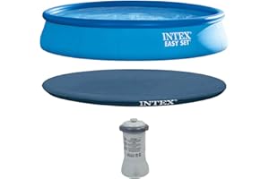 Intex 15' x 33" Easy Set Inflatable Ring Top Round Above Ground Swimming Pool with Cover and Krystal Clear Cartridge Filter Pump