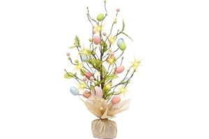 JHHJIFY Easter Egg Tree Easter Decorations 18 Inch Lighted Egg Tree Centerpiece Table Decor Gifts and LED Light, for Home Party Wedding Holiday Spring Summer Decoration (A)