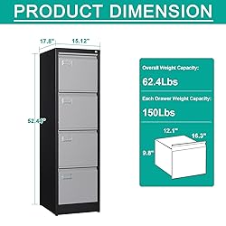 SISESOL 4 Drawer Vertical File Cabinet with