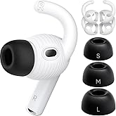 Memory Foam Ear Tips & Ear Hooks for AirPods Pro 3 (2025),Anti-Slip Sport Ear Tips Accessories Compatible with Apple AirPods Pro 3rd Generation (S/M/L Black Buds, 2 Pairs White Hooks)