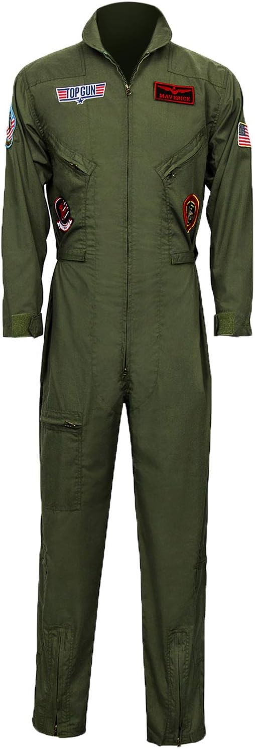Men's Air Force Fighter Pilot Adult Costume Wingman Jumpsuit Halloween Cosplay Party Suits