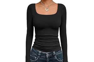 Trendy Queen Womens Long Sleeve Shirts Crop Tops Fall Fashion 2025 Square Neck Going Out Basics Tees Y2k Clothes