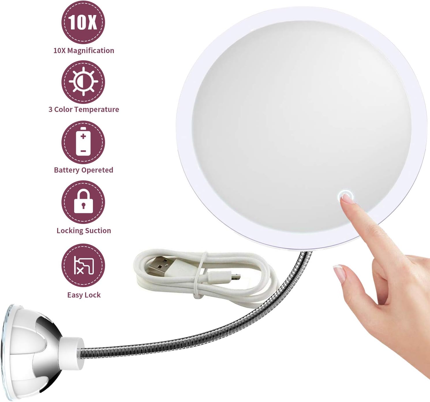 10X Magnifying Makeup Mirror with Light Flexible Gooseneck BathroomMagnification LED