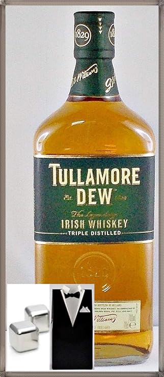 Tullamore Dew irischer Whiskey + 2 Original Edelstahl Kühlsteine von Navaris im Smoking, kostenloser Versand