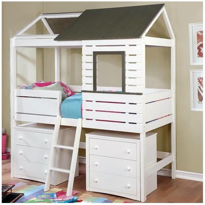 FA Furnishing Dombey Tree House Twin Bed - White/Gray Wood