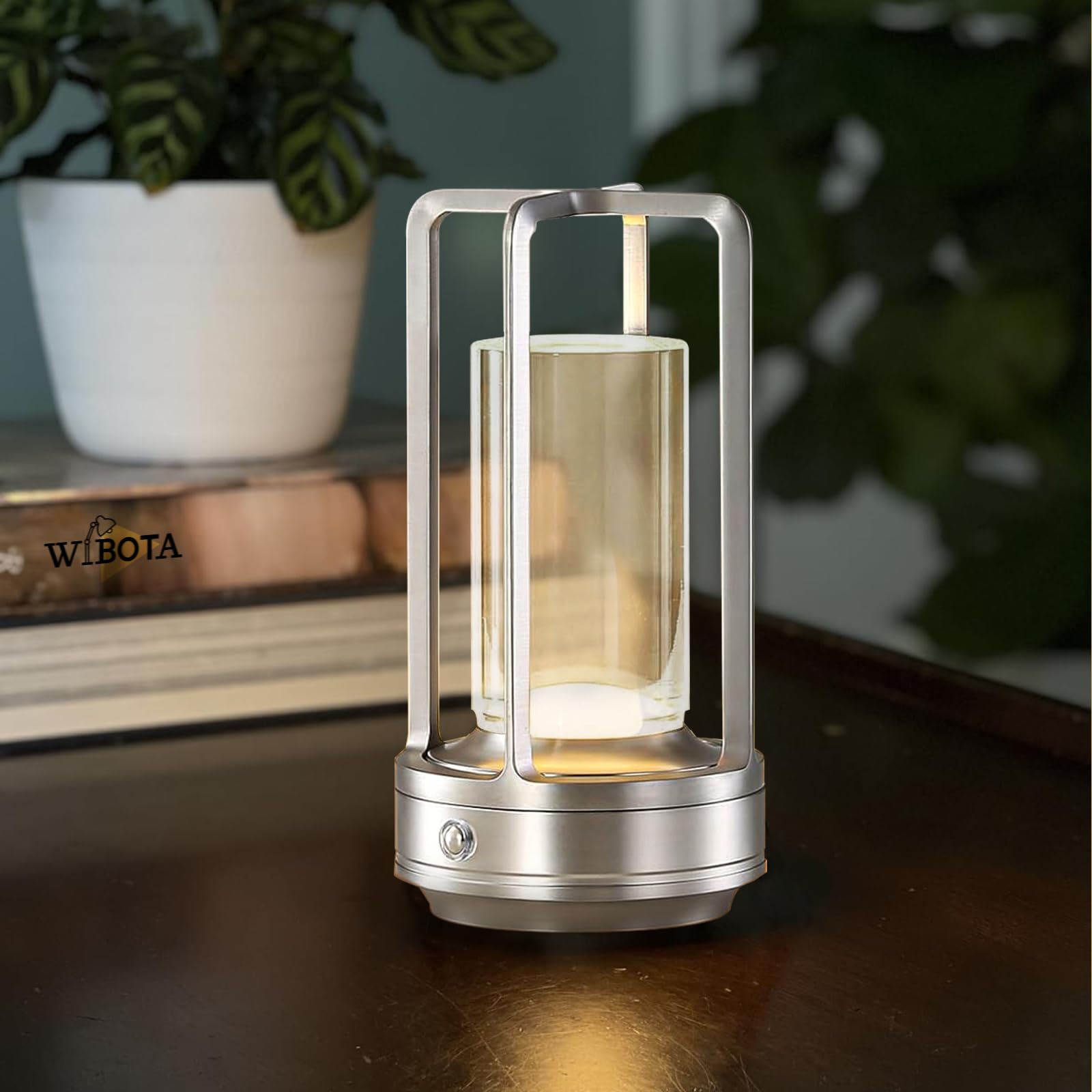 Photo 1 of Portable Metal Table Lamp,Rechargeable Cordless LED Lamp for Indoor Outdoor, 3 Colour 4000MA Infinitely Dimming Battery Powered Small Desk Lamp, Restaurant Bedroom Bar Coffee Shop Camping Light-Silver