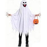 JUST FOR PARTY Kids Halloween Ghost Costume, Ghost Sheet Costume with Pumpkin Basket for Boys and Girls, Cute Cosplay Outfits for Halloween Dress-Up Party, One Size for 4-9 Years