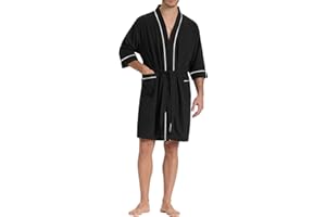 SIORO Men's Waffle Knit Robe for Summer, Short Lightweight Bathrobe with Pockets and Kimono, 3/4 Sleeves Loungewear for Spa