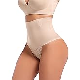 Niceuare Tummy Control Thong Shapewear for Women Seamless Mid Waisted Body Shaper Panties Lace Underwear Girdle Thong（Nude，X-Large）