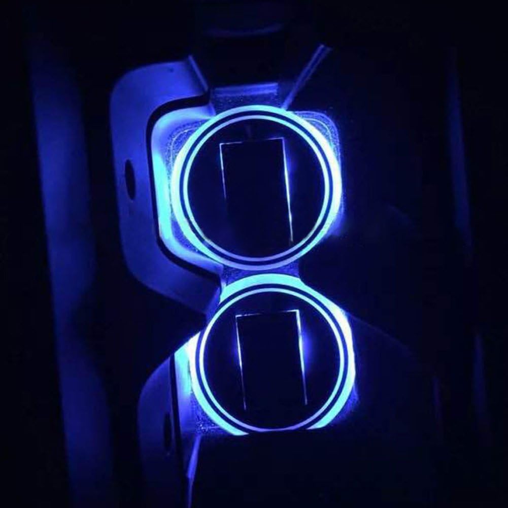 LED Car Cup Holder Mat Pad, Tacmodi 2PCS Solar-Powered Light Up Drink Bottle Coaster Bottom Pad for Car, SUV, Truck, Camper, Boat- Automatically Turn On at Dark (Blue)