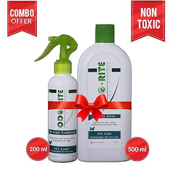 ODO-RITE Combo Pack Kennel Wash/Pet Floor Cleaner with Odour Neutralizer (500ml) with Pet Area Freshener Odour Remover (200ml)