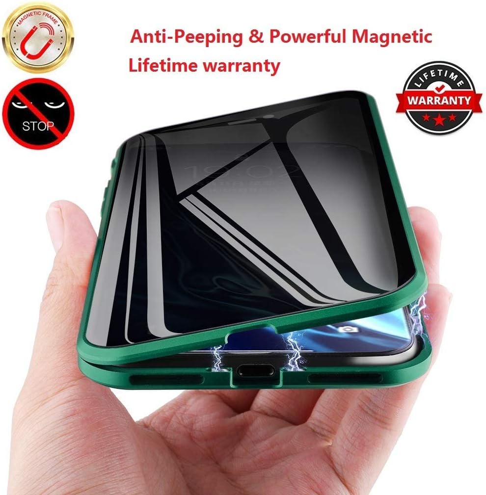 MIMEI Privacy Magnetic Case for iPhone X/Xs 5.8", Clear Double Sided Tempered Glass [Magnet Absorption Metal Bumper Frame] Thin Anti-Spy 360 Full Protective Phone Case 5.8'' (Green, X/Xs 5.8")