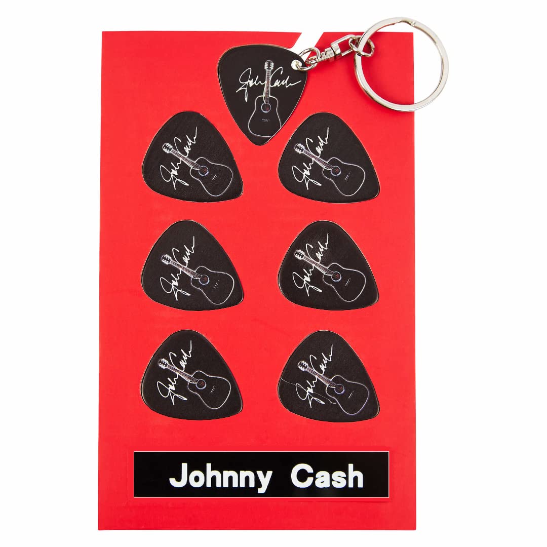 Johnny Cash Guitar Plectrum Gift Set | 6 Artist Plectrums | 1 Artist Keyring