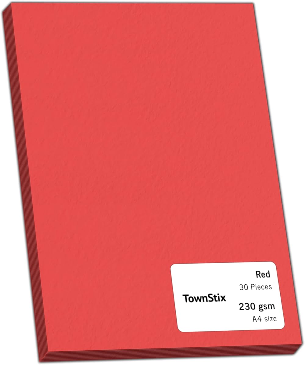 TownStix 30 Pieces A4 Red Card 230gsm Thick Cardstock Paper