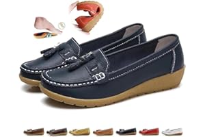 Women's Leather Breathable Moccasins Shoes Ladies Comfortable Dressy Moccasins Driving Penny Loafers Orthopedic Loafers in Br