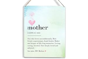 YCYD Mother Definition Wood Sign Mom Gifts Wooden Hanging Sign for Office Bedroom Living Room Home Mothers Day Thank You Gifts for Mom Housewarming Gift Birthday Gifts for Women Mother 8 x10 Inches