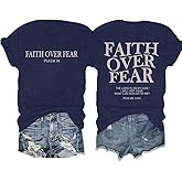 AMWIPE Faith Over Fear Shirt Womens Christian Tshirts Religious Sayings Tees Vintage Bible Verse Inspirational Tee Tops