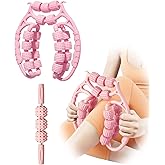 AwnPror Massage Roller for Legs,21 Wheel Circular Leg Clamp+3 Wheel Massage Roller Stick Lymphatic Massage for Relieve Soreness Stiffness Tight Muscles Deep Tissue-Pink